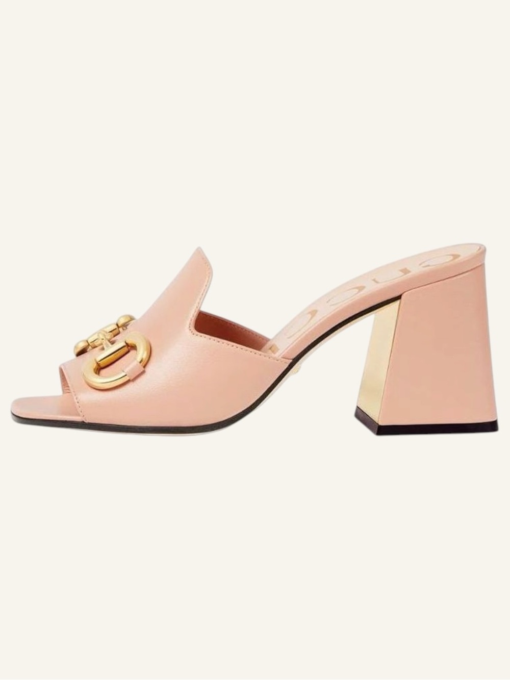 Gucci Horsebit Pink & Gold Leather Open-Toe Block Heel Slide Sandals EU 36 - Picture 9 of 15